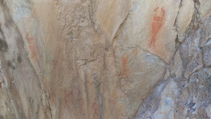 Ancient Red Rock Art Shaman Drawings on Rock Wall