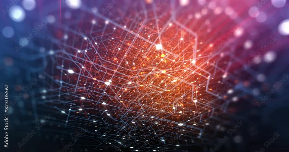 Poster abstract tech background made of printed circuit board. depth of field effect and bokeh. internet co