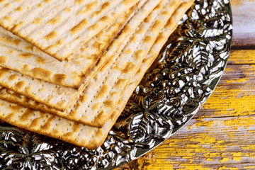 Matzoh jewish holiday bread Jewish family celebrating passover