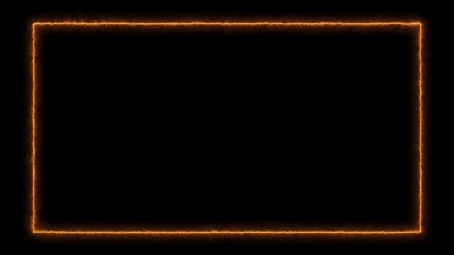 Empty frame with electric power round border glowing, burning flame sign. Blank rectangle fire with electric power around frame lights. The best stock of animation orange electric power round frame