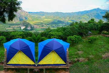 Tents forest in the Phu Lanka mountain hills north Thailand..