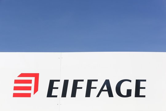 Rillieux, France - February 19, 2017: Eiffage logo on a wall. Eiffage is a French construction company