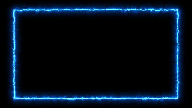 Empty frame with electric power round border glowing, burning flame sign. Blank rectangle fire with electric power around frame lights. The best stock of animation blue electric power round frame