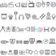 Cinema and Movie Icons Set with popcorn