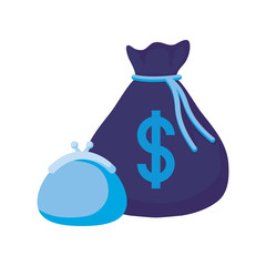 Isolated money wallet and bag vector design
