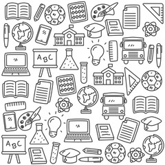 Set of school related doodle vector illustration in cute hand drawn style suitable for graphic element or background 