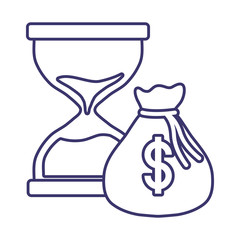 Isolated money bag and sand hourglass vector design