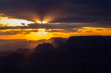 The sun sets over Grand Canyon National Park, Arizona