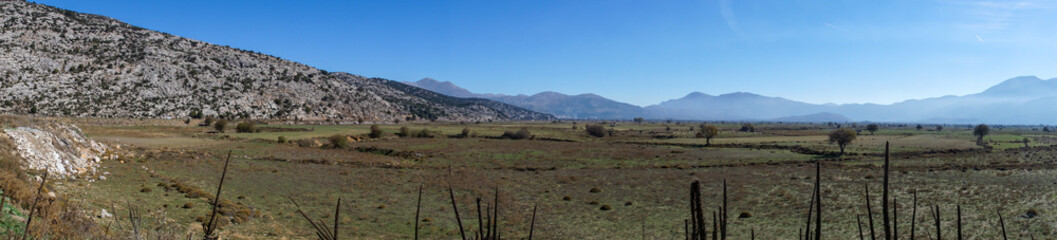 panorama of a green valley in the mountains of crete