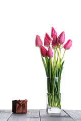 Fototapeta na wymiar pink tulips on an isolated white background
