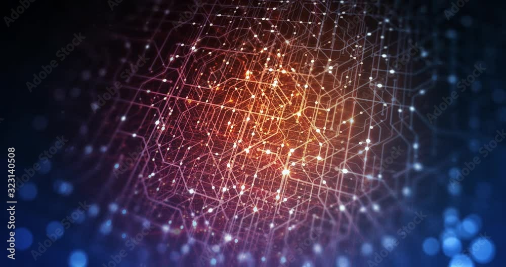 Poster abstract tech background made of printed circuit board. depth of field effect and bokeh. internet co