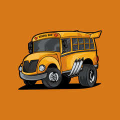 School bus racing vector illustration