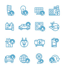 Set of energy icons with outline style.