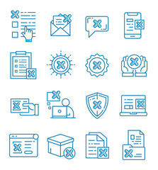 Set of reject, denial, cancel icons with outline style.