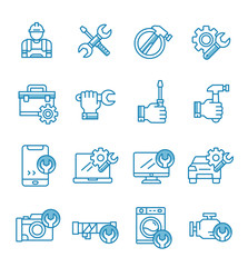 Set of repair icons with outline style.