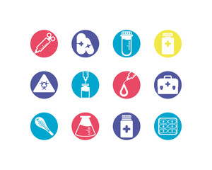 Fototapeta premium medical and virus concept, block style icons set