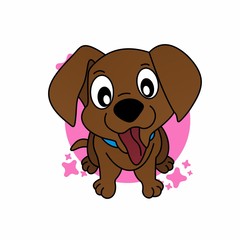 Illustration of Brown Puppy Pull Out His Tongue Cartoon, Cute Funny Character, Flat Design