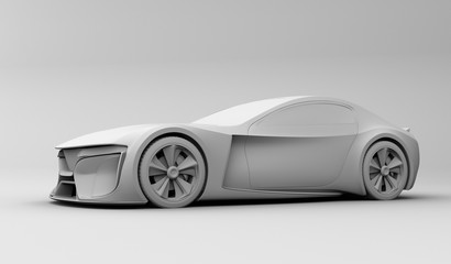 Obraz na płótnie Canvas Side view of electric powered sports coupe in clay rendering style. 3D rendering image. 