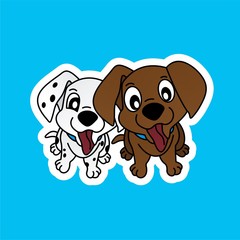 Sticker of Dog or Puppy Pull Out His Tongue Cartoon, Cute Funny Character, Flat Design
