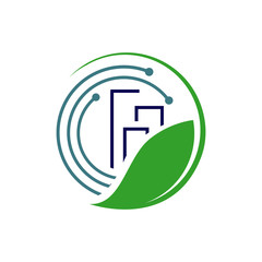eco friendly tech green building technology logo design vector icon symbol