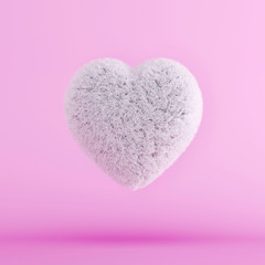 Obraz premium White Fur Heart floating on pink background. Minimal Valentine concept. 3D Render