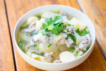 minced pork and egg tofu soup