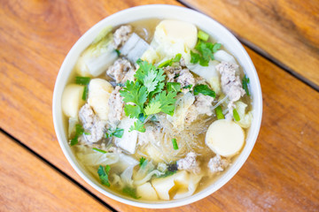 minced pork and egg tofu soup
