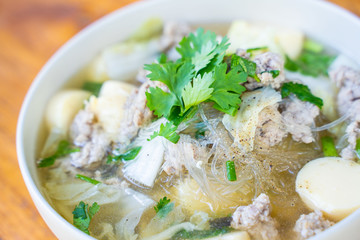 minced pork and egg tofu soup