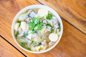 minced pork and egg tofu soup