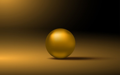 golden sphere in the dark room	