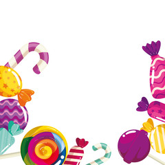 frame of delicious candies decoration vector illustration design