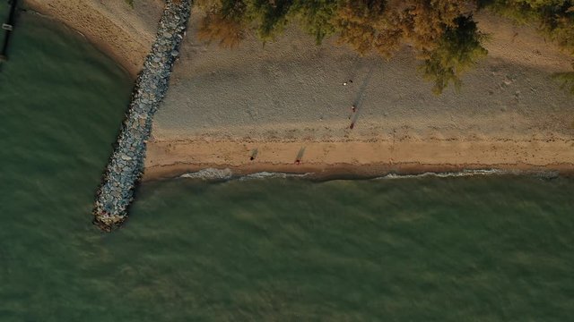 4k cinematic b-roll drone shot of flying above Pantai Puteri, famous beach at Melaka, Malaysia. 