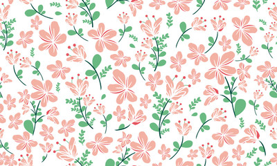 Beautiful motif of spring floral pattern background, with leaf and floral design.