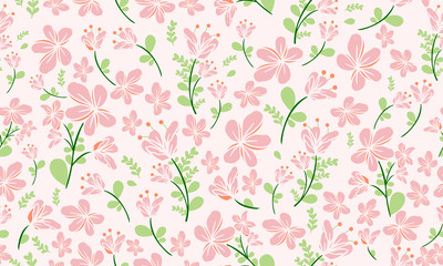 Spring flower banner design with unique of leaf and flower pattern background.