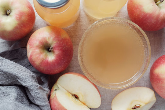 Apple Cider Vinegar With Mother In Glass Bowl, Probiotics Food For Gut Health