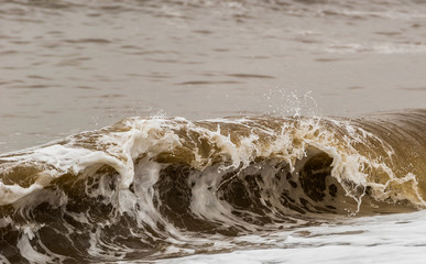 Breaking wave taken with a fast shutter speed to freeze the action. Lots of foam, spray, and bubbles. Closeup shows plenty of detail.