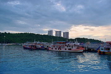  At Pattaya Pier In the evening there were passenger boats waiting to dock.