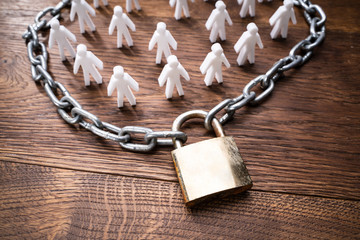 Person Figures Surrounded By Chain And Lock