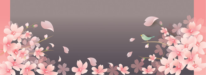 Obraz na płótnie Canvas 豪華な春の花と桜のベクターイラスト　spring cherry blossom　background
