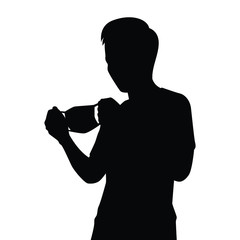 Young man with mask for protect virus or pollution silhouette vector