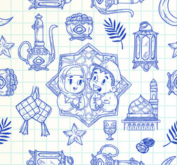 doodle seamless pattern of ramadan illustration