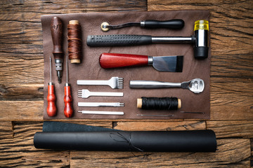 Leather Craft Tools On Desk