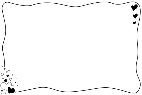 Vector - Hand drawing. Black line border with mini hearts on white background. Cute frame. Can be use for any card, web, label, banner or brochure. Copy space for any text design.