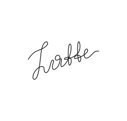 Latte hand lettering inscription. Continuous line drawing, isolated vector illustration.