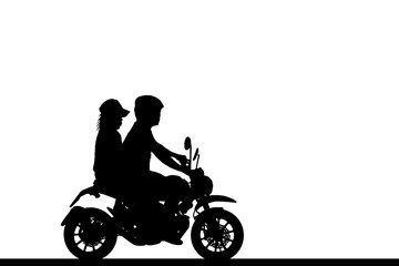 Fototapeta na wymiar silhouette of lover couple with classic motorcycle on white background