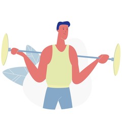 Sportsman Character in Sportswear Powerlifter Training in Gym with Barbell Prepare for Tournament. Workout with Weight. Bodybuilding, Sport Activity, Healthy Lifestyle Cartoon Flat Vector Illustration