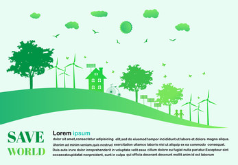 Eco friendly concept, Green city save the world.Ecology and Environmental Concept,Earth Symbol Help The World With Eco-Friendly Ideas.Vector EPS 10.