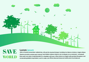 Fototapeta premium Eco friendly concept, Green city save the world.Ecology and Environmental Concept,Earth Symbol Help The World With Eco-Friendly Ideas.Vector EPS 10.