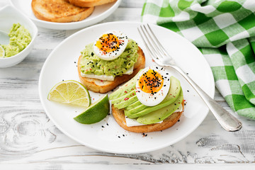 Sandwich with avocado and boiled egg. Healthy breakfast. 