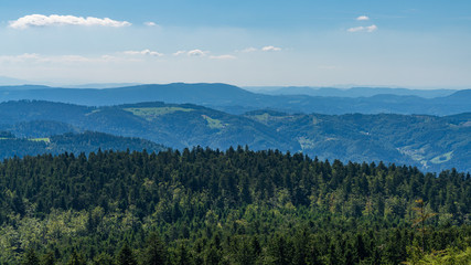 View over the landscape of the northern Black Forest near Seebach and Mummelsee, Baden-Wuerttemberg, Germany